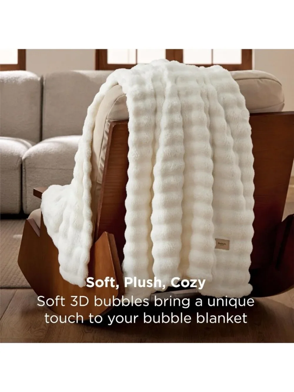Cozy 3D Fleece Bubble Throw Blanket - Soft Lightweight Off White Sofa Decor